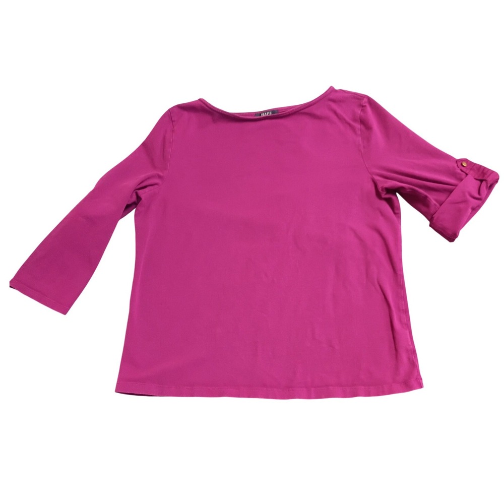 Chaps Roll Tab Knit Top Womens XL Magenta Pink Boat Neck 3/4 Sleeve